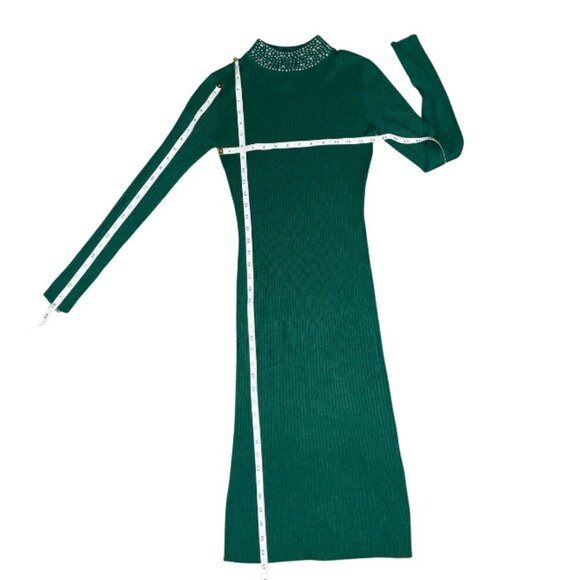 Emma & Posh Women's Knit Green w/Rhinestone Turtleneck Long Sleeve Midi Small - Picture 5 of 7